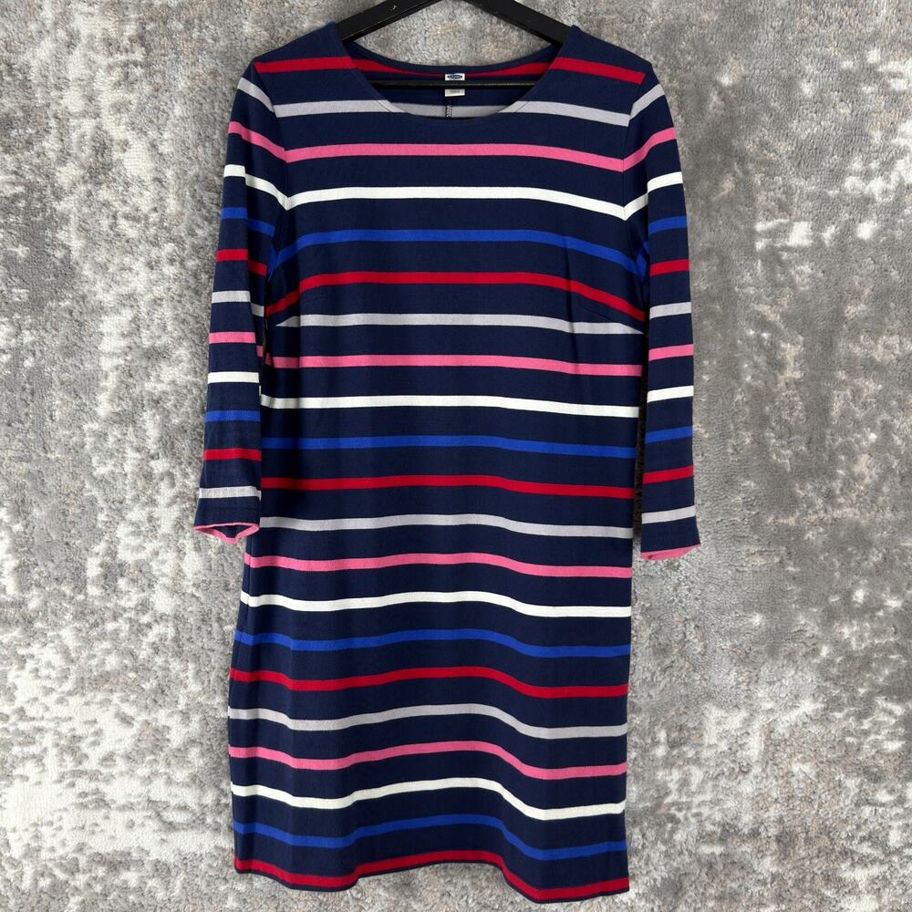 Old Navy Size M Striped Cotton Mini T Shirt Dress Colorful Long Sleeve Pullover